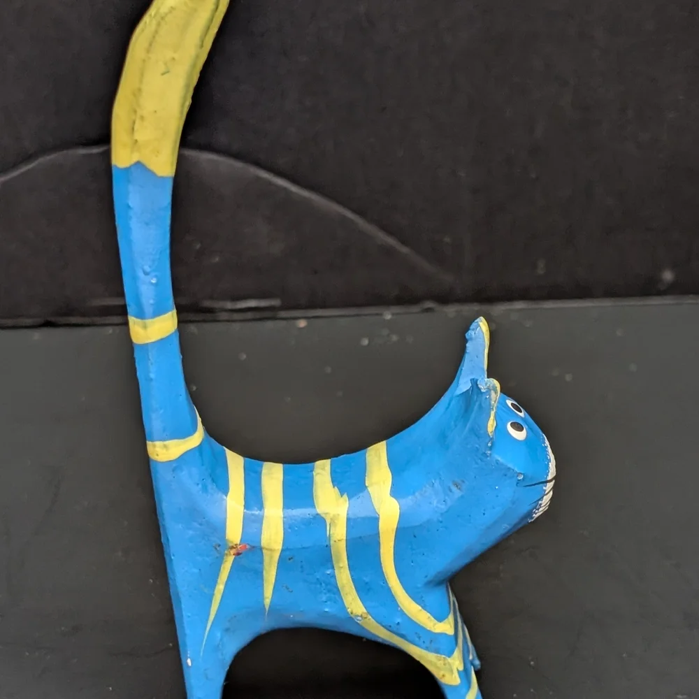 Blue and Yellow Cat Figurine